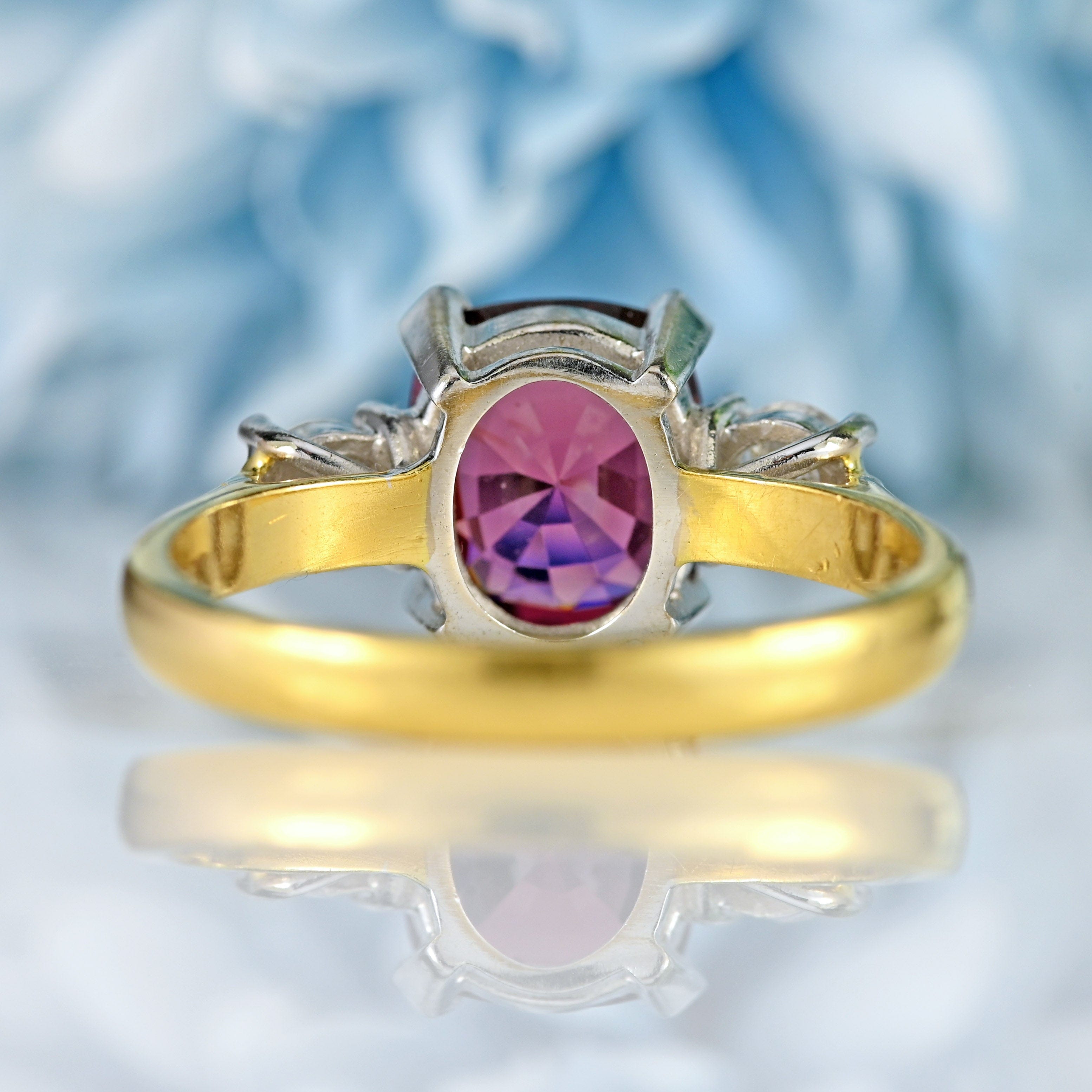 Ellibelle Jewellery Vintage Rhodolite Garnet & Diamond 18ct Gold Three-Stone Engagement Ring (3.04cts)