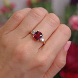 Ellibelle Jewellery Vintage Rhodolite Garnet & Diamond 18ct Gold Three-Stone Engagement Ring (3.04cts)