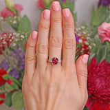 Ellibelle Jewellery Vintage Rhodolite Garnet & Diamond 18ct Gold Three-Stone Engagement Ring (3.04cts)