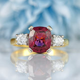 Ellibelle Jewellery Vintage Rhodolite Garnet & Diamond 18ct Gold Three-Stone Engagement Ring (3.04cts)