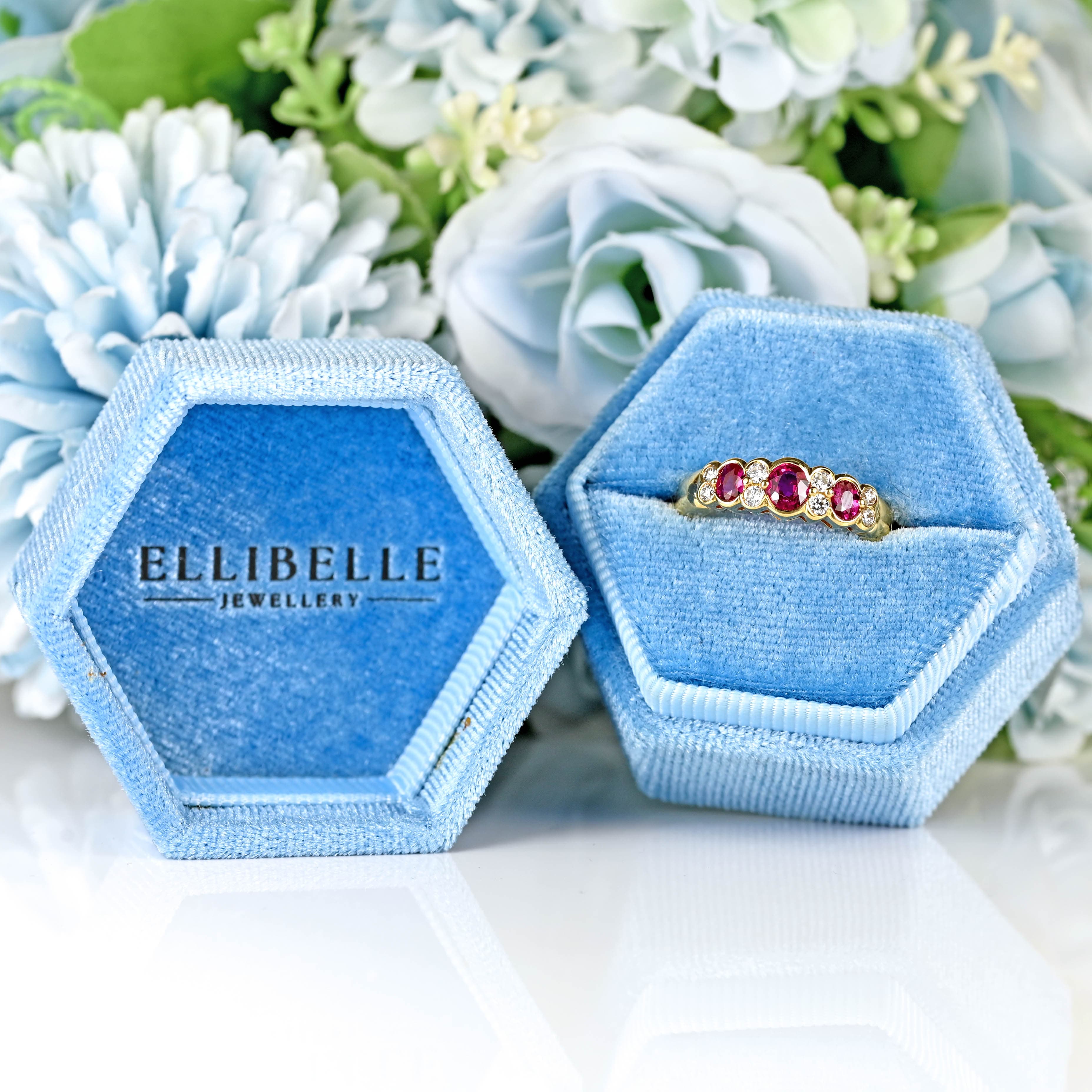 Ellibelle Jewellery Vintage Ruby & Diamond 18ct Gold Bezel-Set Band Ring