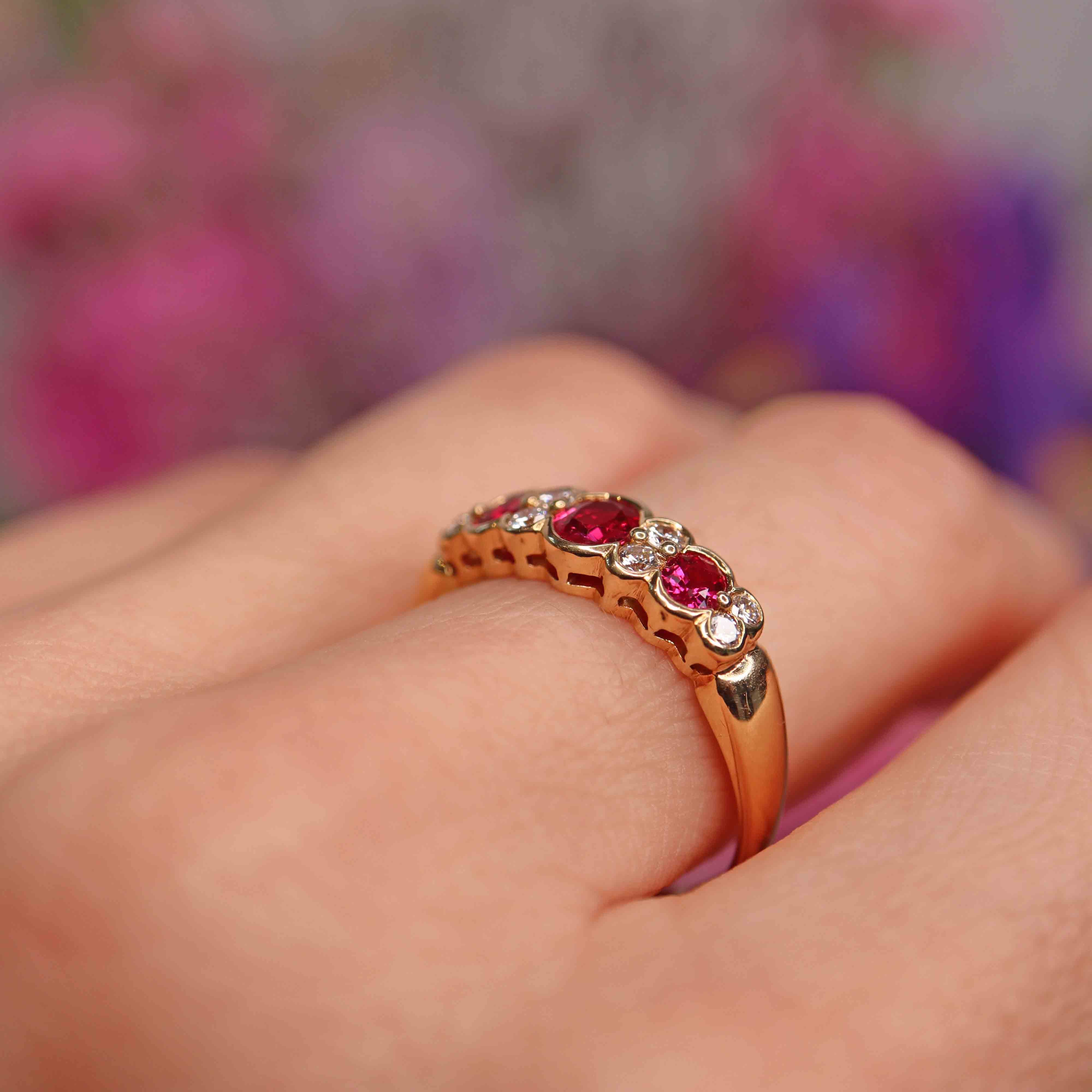 Ellibelle Jewellery Vintage Ruby & Diamond 18ct Gold Bezel-Set Band Ring