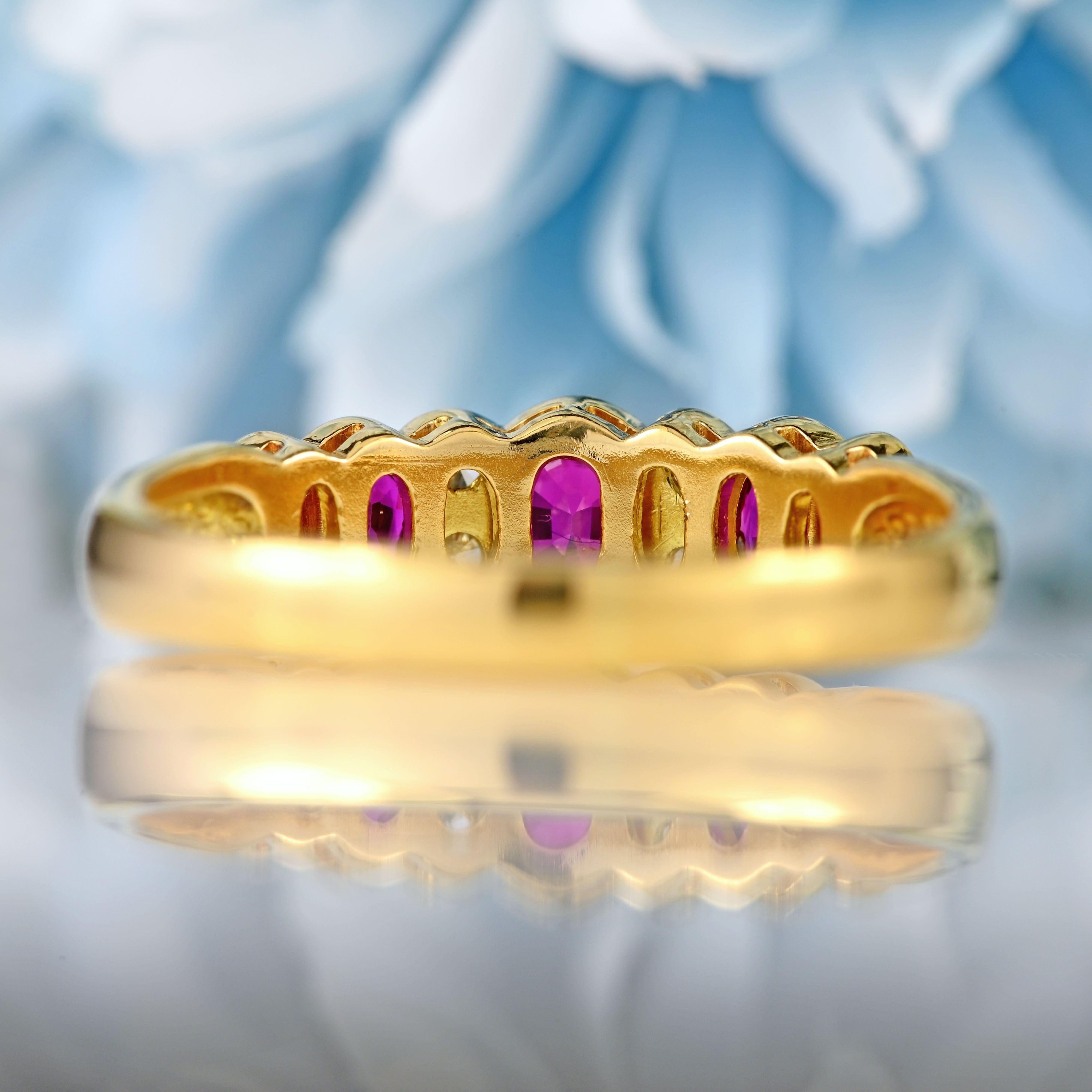 Ellibelle Jewellery Vintage Ruby & Diamond 18ct Gold Bezel-Set Band Ring