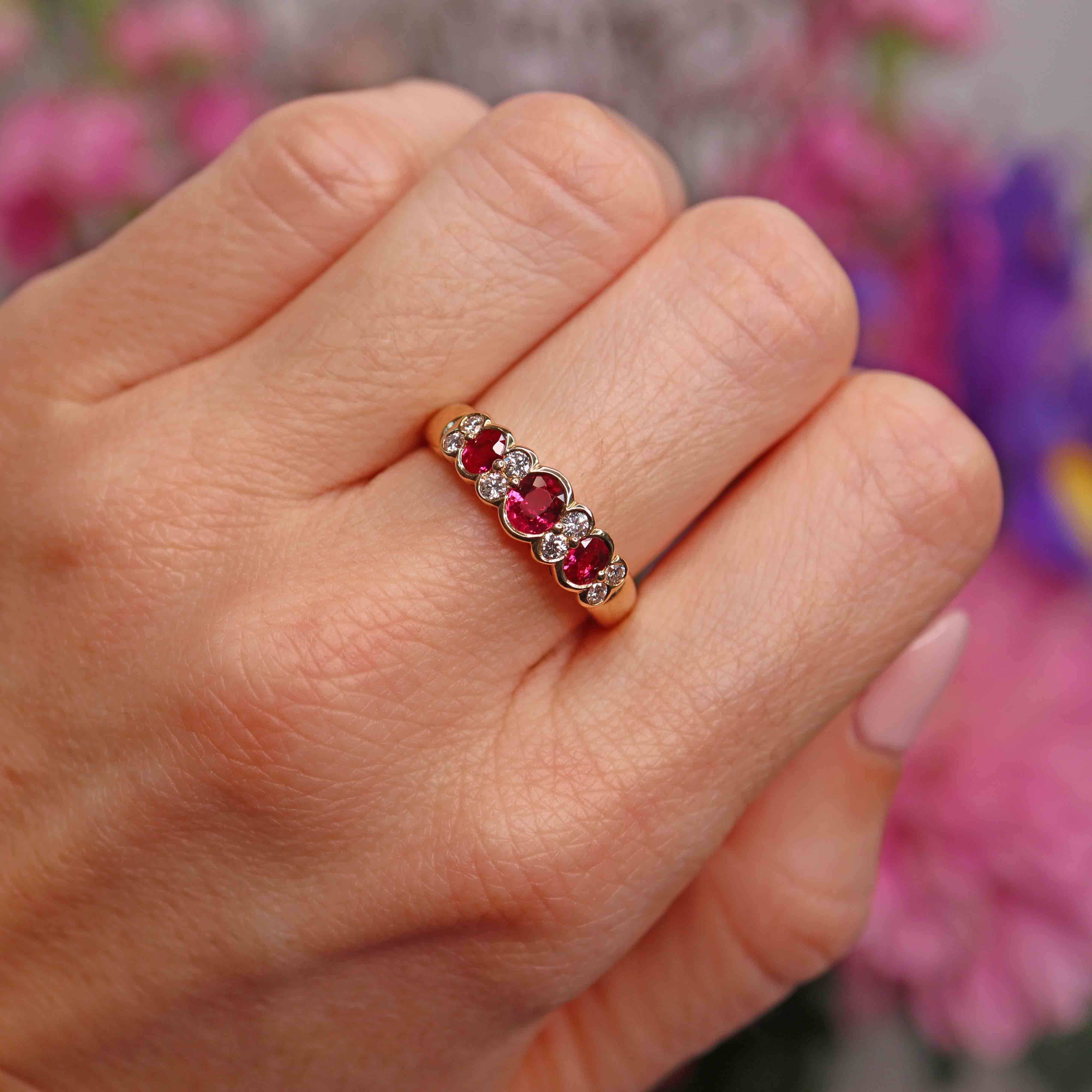 Ellibelle Jewellery Vintage Ruby & Diamond 18ct Gold Bezel-Set Band Ring