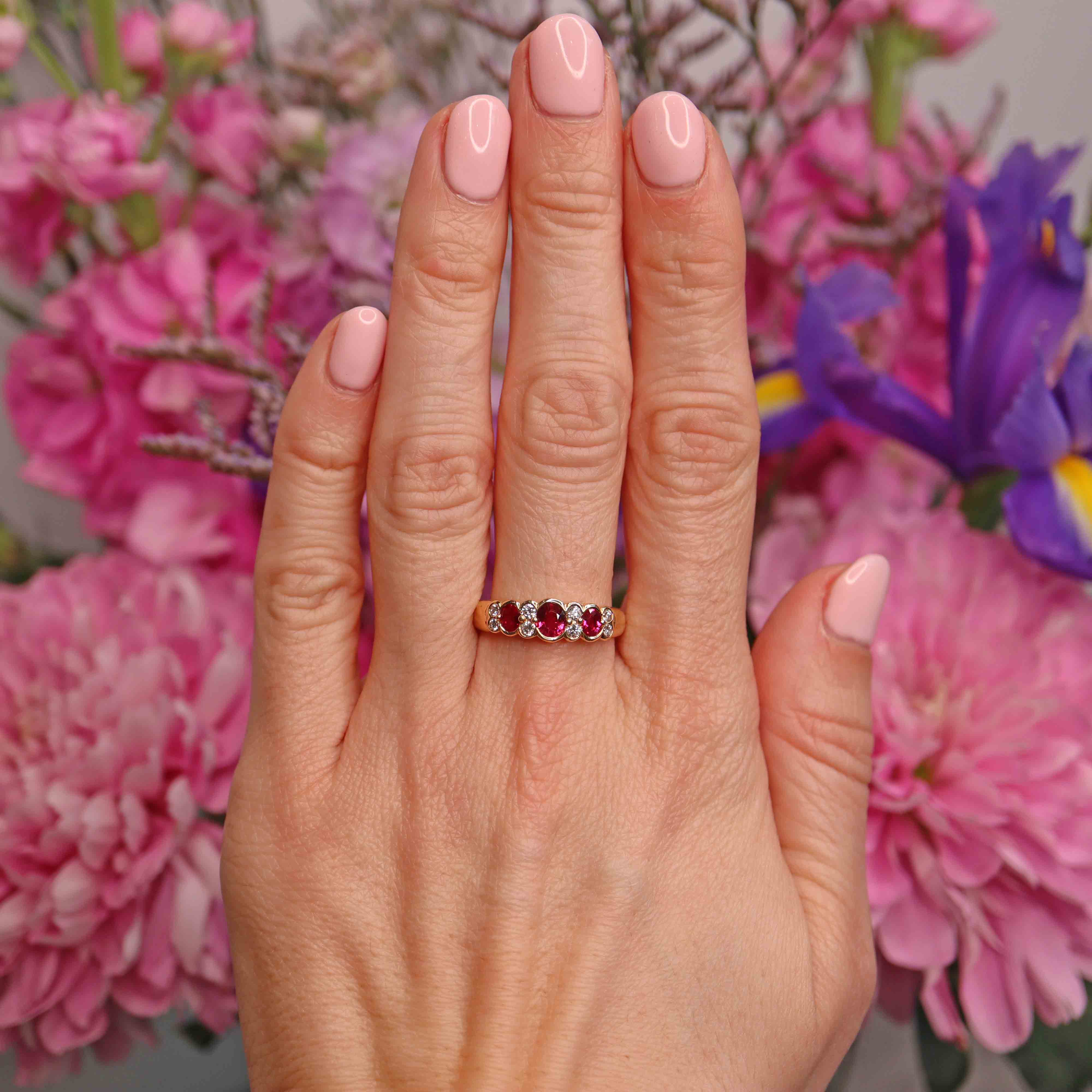 Ellibelle Jewellery Vintage Ruby & Diamond 18ct Gold Bezel-Set Band Ring