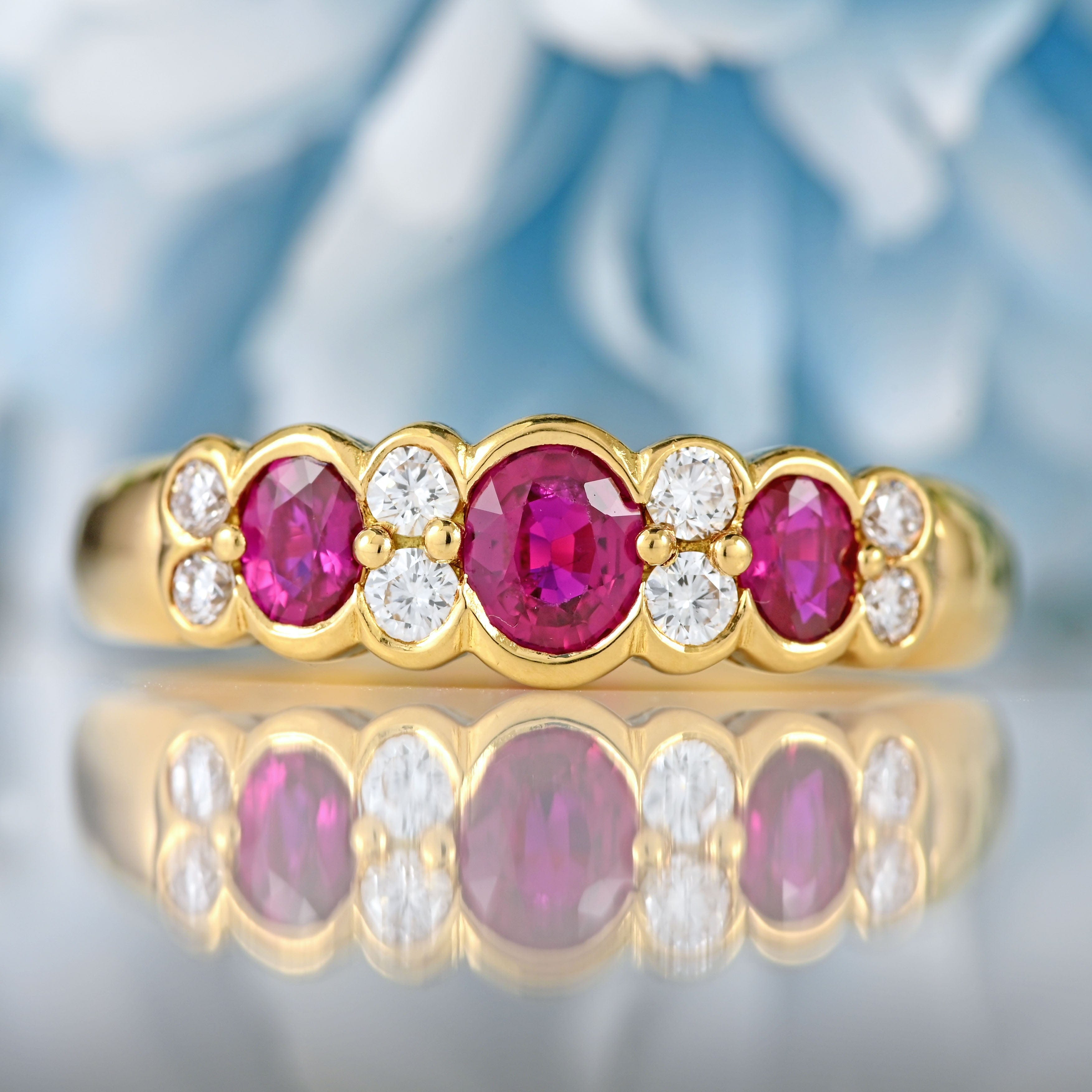 Ellibelle Jewellery Vintage Ruby & Diamond 18ct Gold Bezel-Set Band Ring