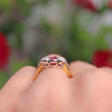 Ellibelle Jewellery Vintage Ruby & Diamond 18ct Gold Bezel-Set Three-Stone Engagement Ring