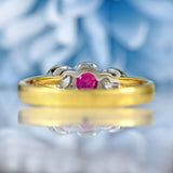 Ellibelle Jewellery Vintage Ruby & Diamond 18ct Gold Bezel-Set Three-Stone Engagement Ring