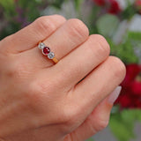 Ellibelle Jewellery Vintage Ruby & Diamond 18ct Gold Bezel-Set Three-Stone Engagement Ring