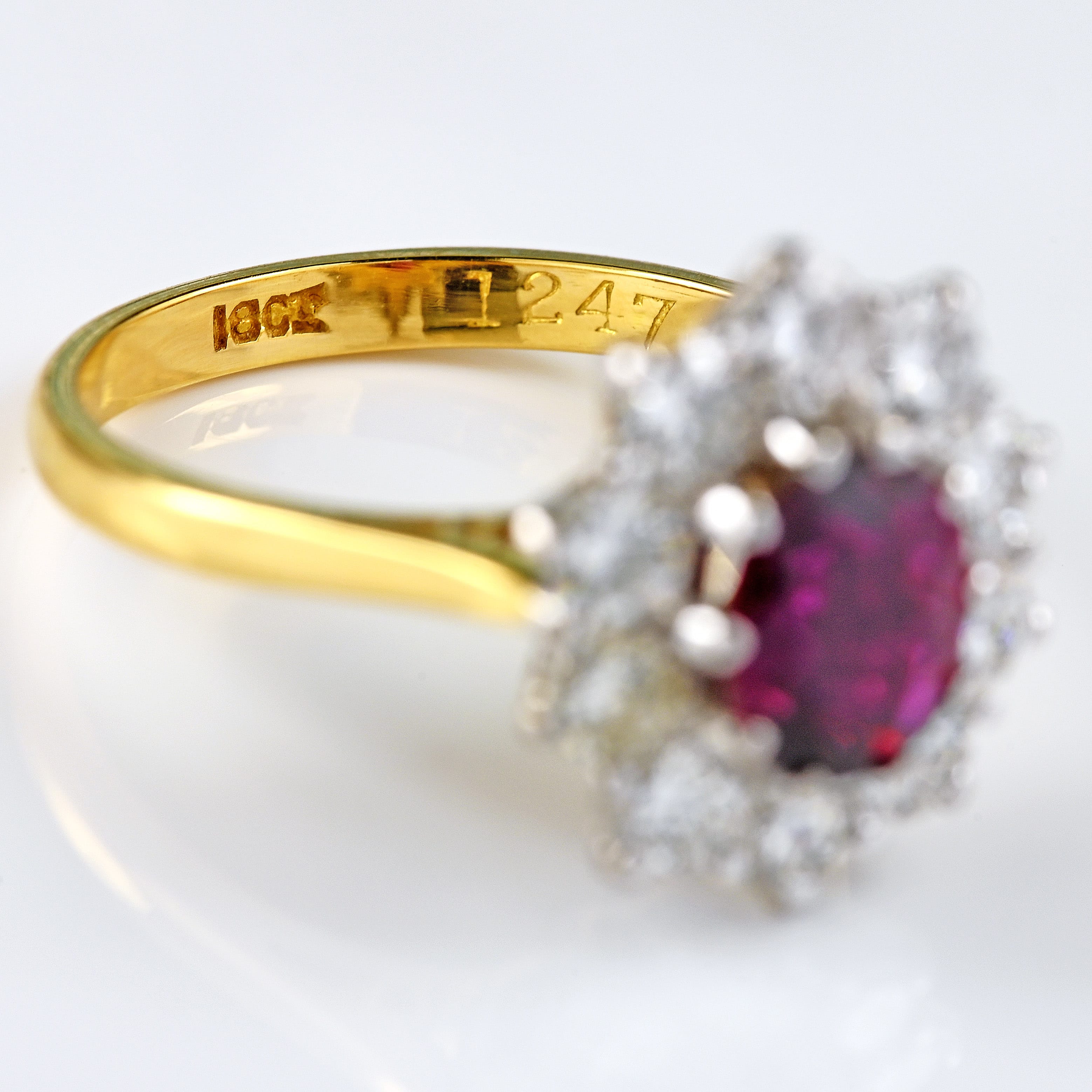 Ellibelle Jewellery Vintage Ruby & Diamond 18ct Gold Cluster Engagement Ring (0.95cts)
