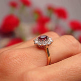 Ellibelle Jewellery Vintage Ruby & Diamond 18ct Gold Cluster Engagement Ring (0.95cts)