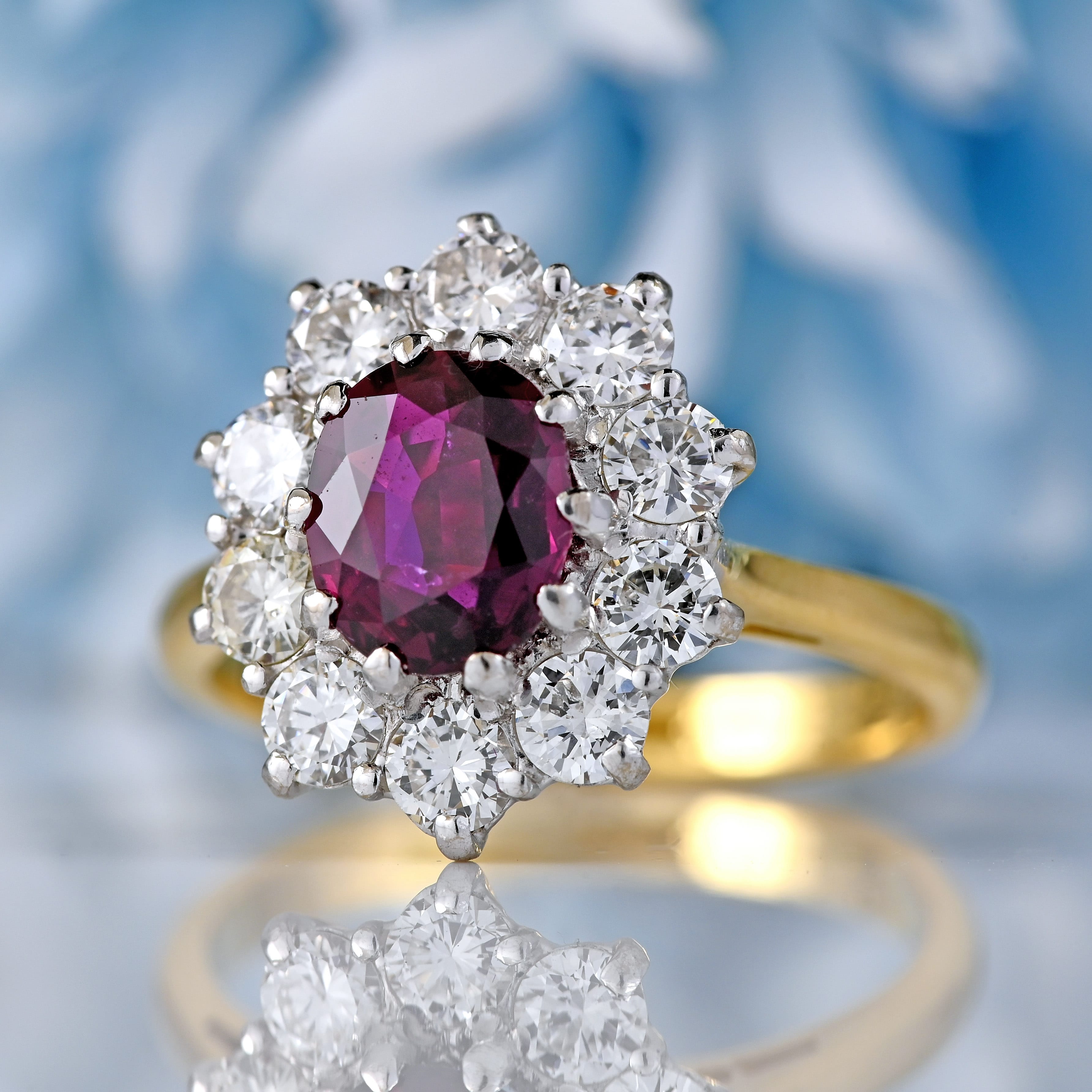 Ellibelle Jewellery Vintage Ruby & Diamond 18ct Gold Cluster Engagement Ring (0.95cts)