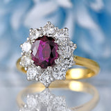 Ellibelle Jewellery Vintage Ruby & Diamond 18ct Gold Cluster Engagement Ring (0.95cts)