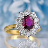 Ellibelle Jewellery Vintage Ruby & Diamond 18ct Gold Cluster Engagement Ring (0.95cts)