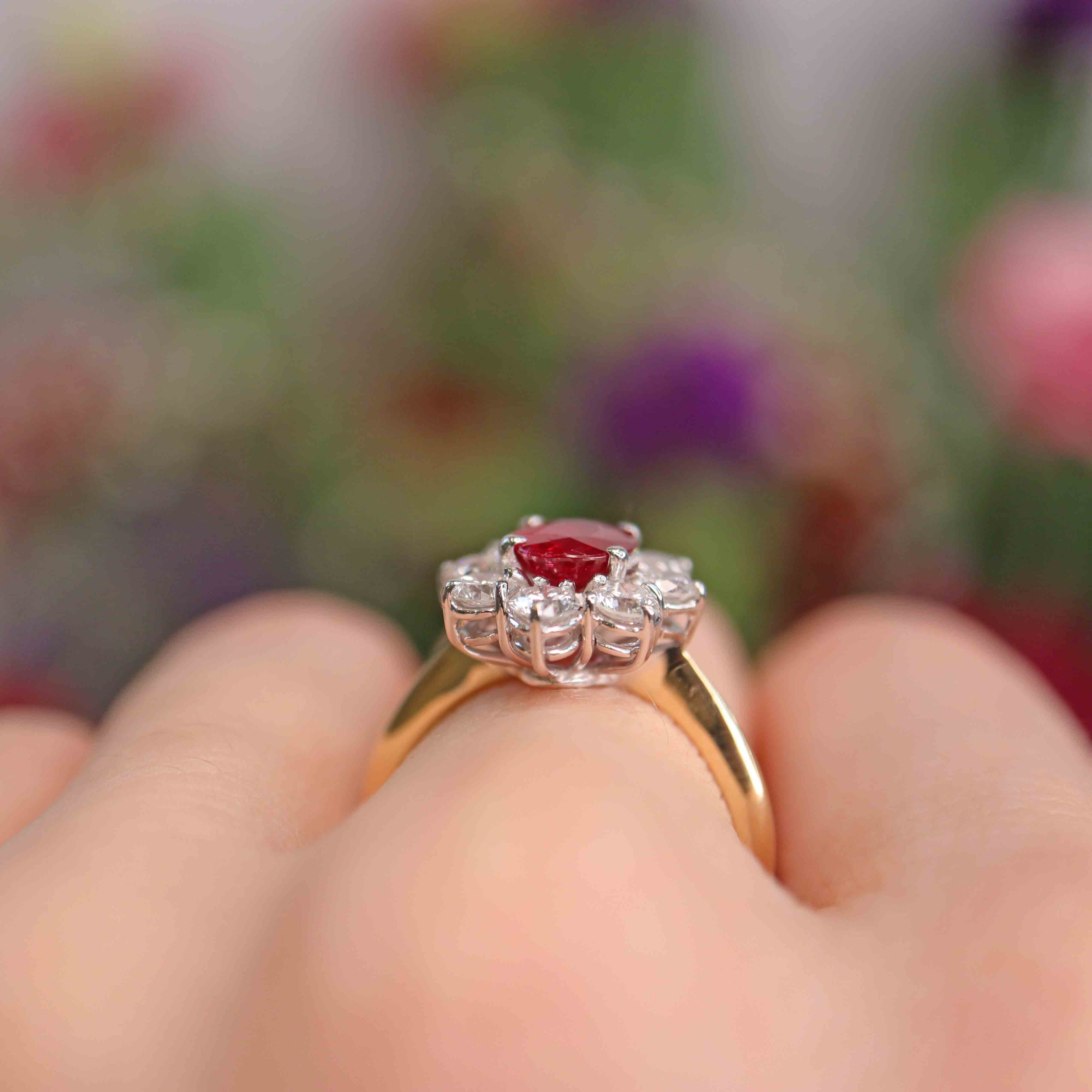 Ellibelle Jewellery Vintage Ruby & Diamond 18ct Gold Cluster Engagement Ring (1.25cts)