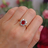 Ellibelle Jewellery Vintage Ruby & Diamond 18ct Gold Cluster Engagement Ring (1.25cts)