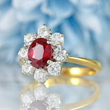 Ellibelle Jewellery Vintage Ruby & Diamond 18ct Gold Cluster Engagement Ring (1.25cts)