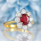 Ellibelle Jewellery Vintage Ruby & Diamond 18ct Gold Cluster Engagement Ring (1.25cts)