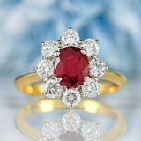 Ellibelle Jewellery Vintage Ruby & Diamond 18ct Gold Cluster Engagement Ring (1.25cts)