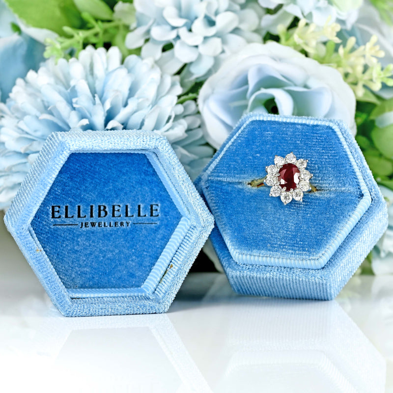 Ellibelle Jewellery Vintage Ruby & Diamond 18ct Gold Cluster Engagement Ring (1.50cts)