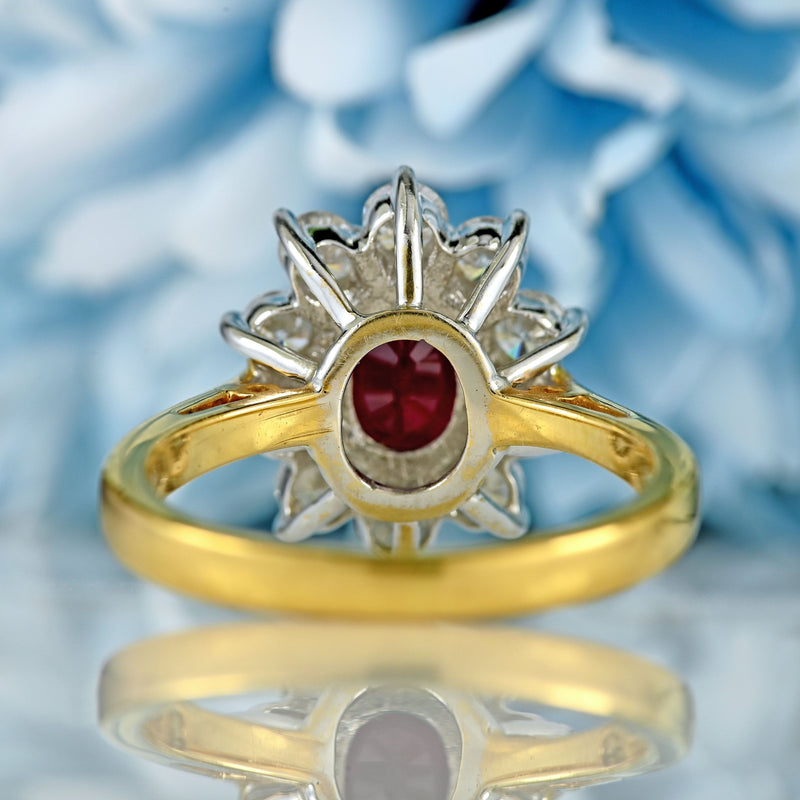 Ellibelle Jewellery Vintage Ruby & Diamond 18ct Gold Cluster Engagement Ring (1.50cts)