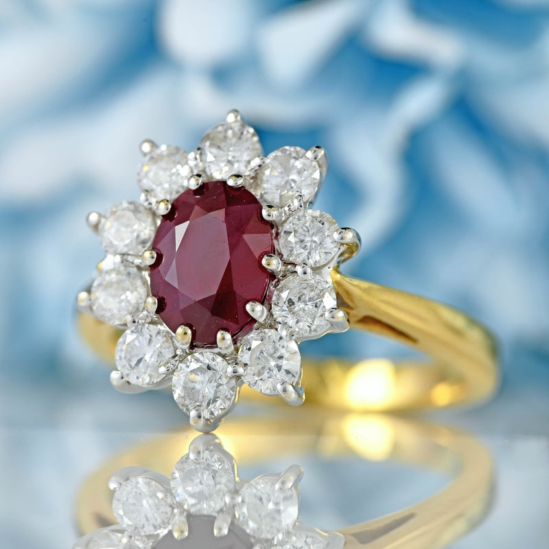 Ellibelle Jewellery Vintage Ruby & Diamond 18ct Gold Cluster Engagement Ring (1.50cts)