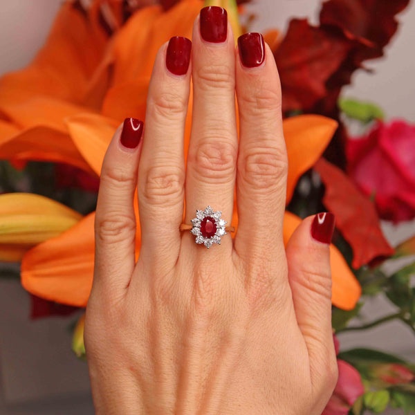 Ellibelle Jewellery Vintage Ruby & Diamond 18ct Gold Cluster Engagement Ring (1.50cts)