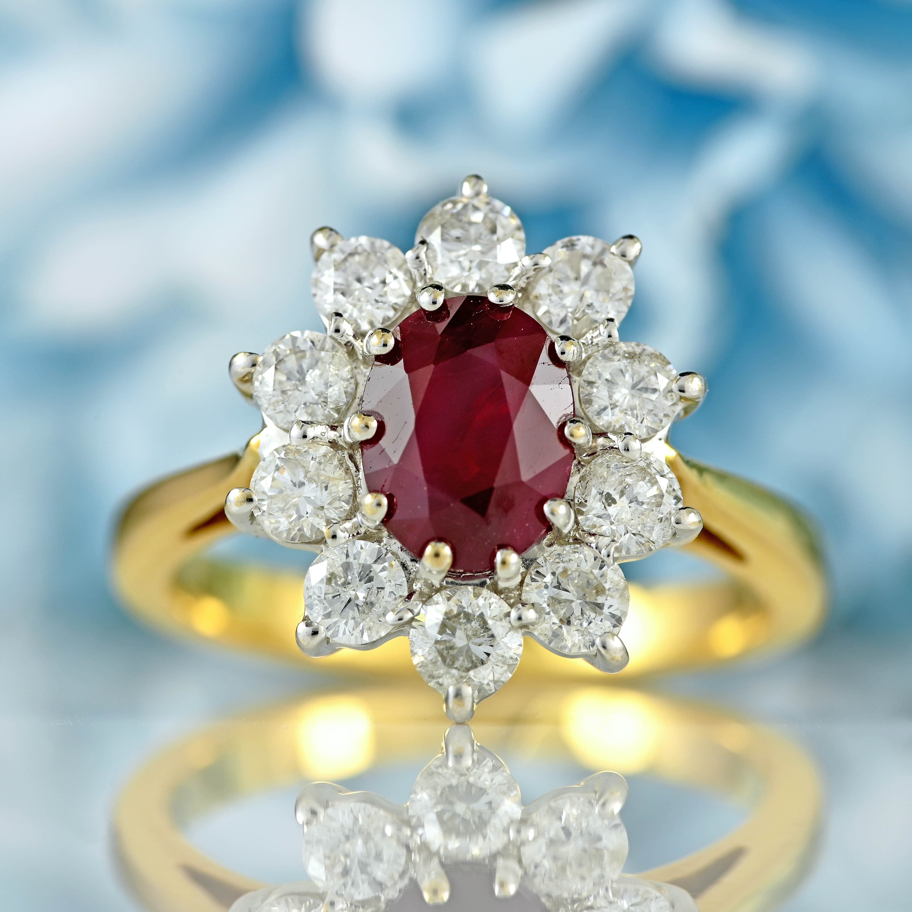Ellibelle Jewellery Vintage Ruby & Diamond 18ct Gold Cluster Engagement Ring (1.50cts)