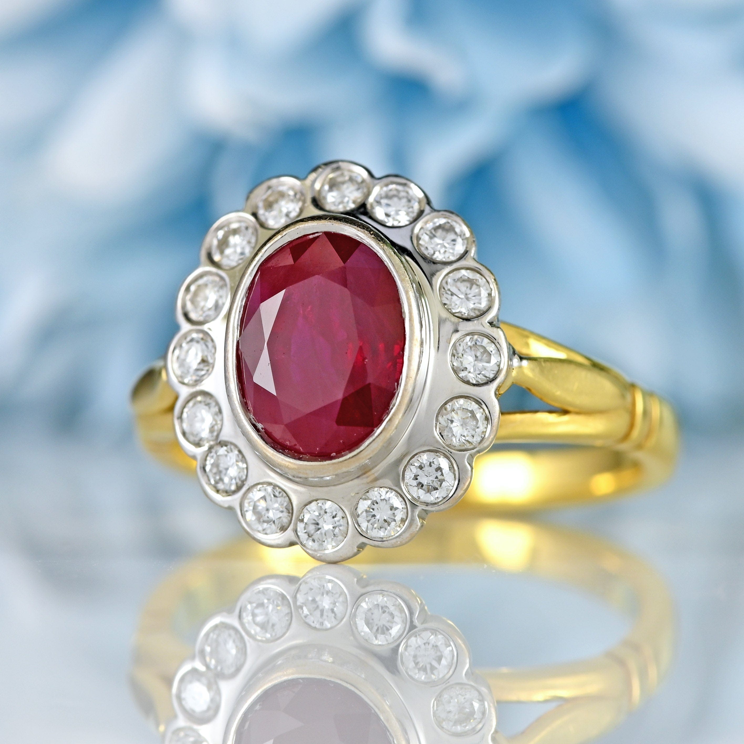 Ellibelle Jewellery Vintage Ruby & Diamond 18ct Gold Cluster Engagement Ring (1.60cts)
