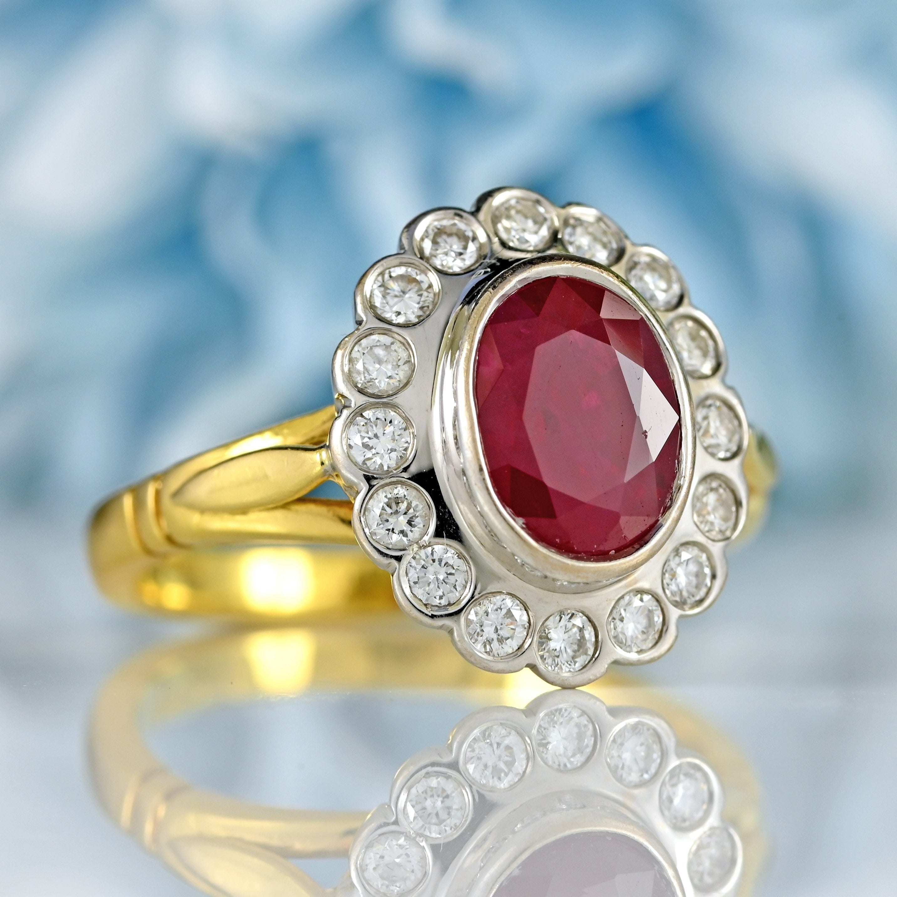 Ellibelle Jewellery Vintage Ruby & Diamond 18ct Gold Cluster Engagement Ring (1.60cts)