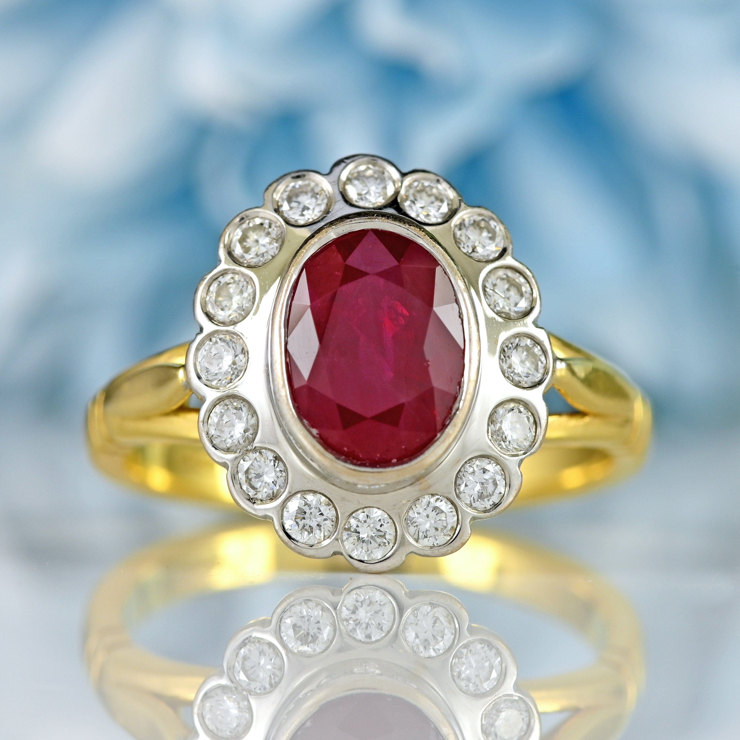 Ellibelle Jewellery Vintage Ruby & Diamond 18ct Gold Cluster Engagement Ring (1.60cts)