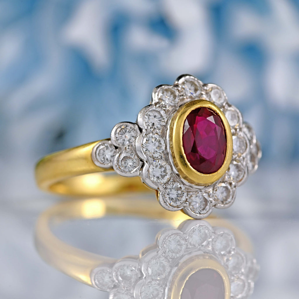 Retro Ruby Vintage Ruby & Diamond 18ct Gold Cluster Engagement Ring – Ellibelle ...