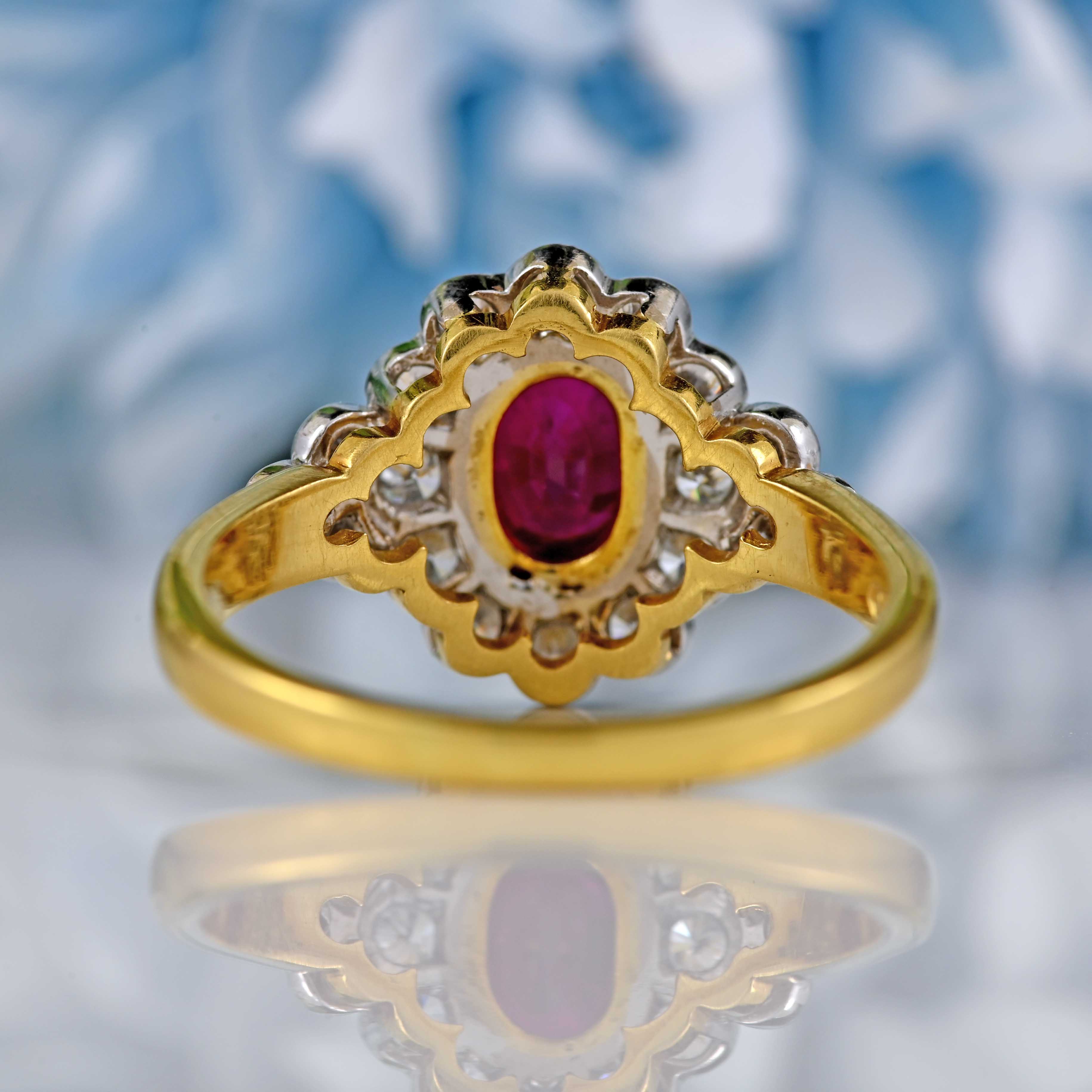 Ellibelle Jewellery Vintage Ruby & Diamond 18ct Gold Cluster Engagement Ring