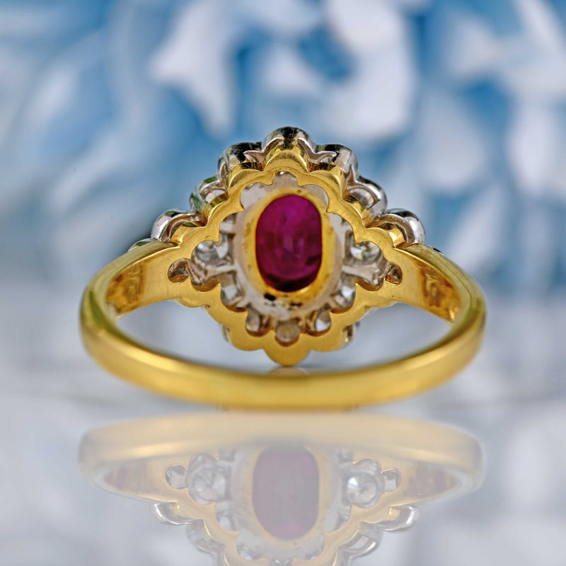 Ellibelle Jewellery Vintage Ruby & Diamond 18ct Gold Cluster Engagement Ring