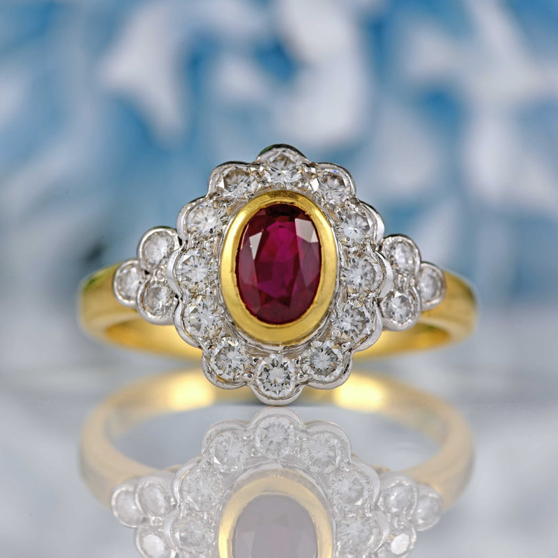 Ellibelle Jewellery Vintage Ruby & Diamond 18ct Gold Cluster Engagement Ring