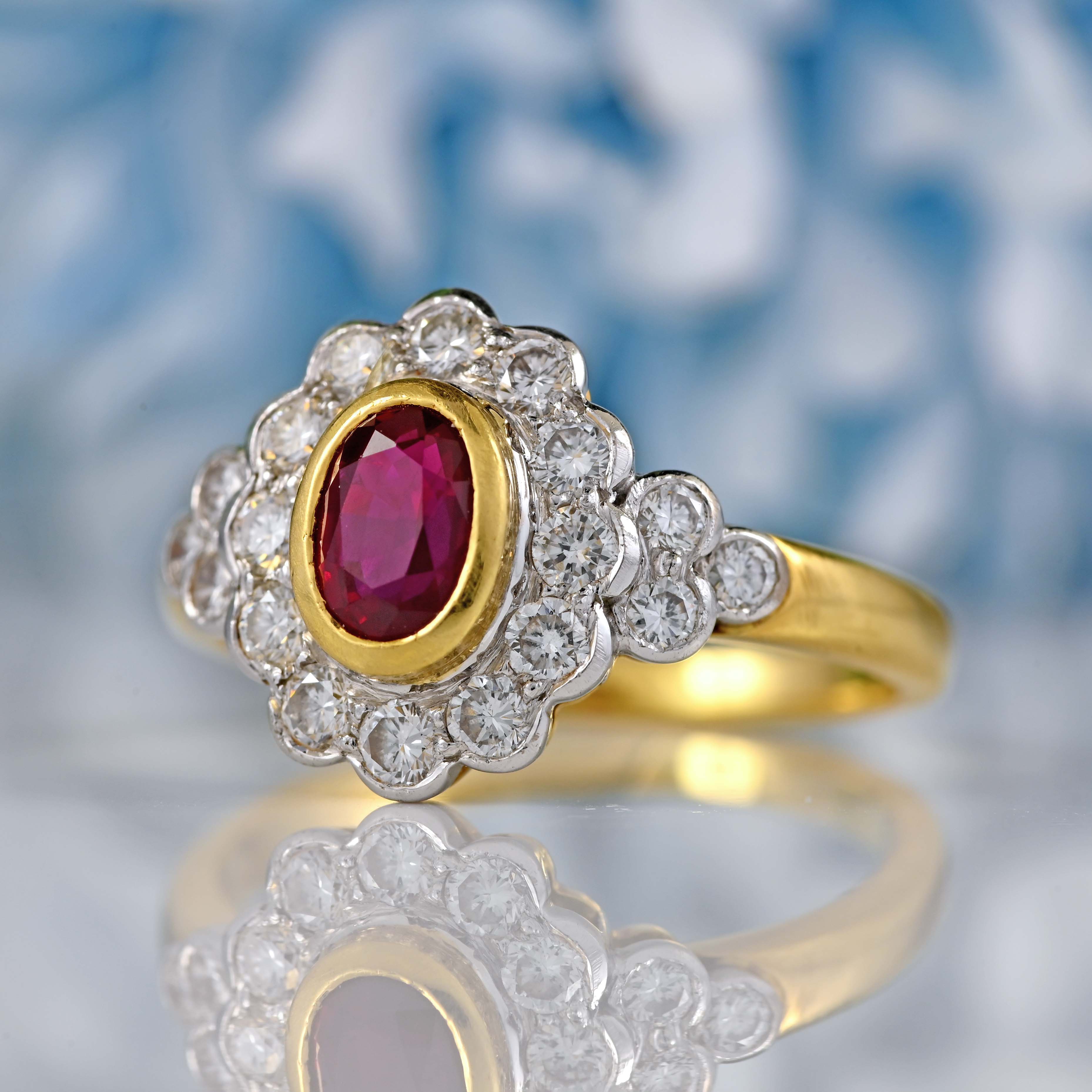 Ellibelle Jewellery Vintage Ruby & Diamond 18ct Gold Cluster Engagement Ring