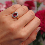 Ellibelle Jewellery Vintage Ruby & Diamond 18ct Gold Cluster Engagement Ring