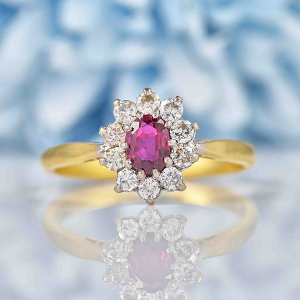 Ellibelle Jewellery Vintage Ruby & Diamond 18ct Gold Cluster Ring