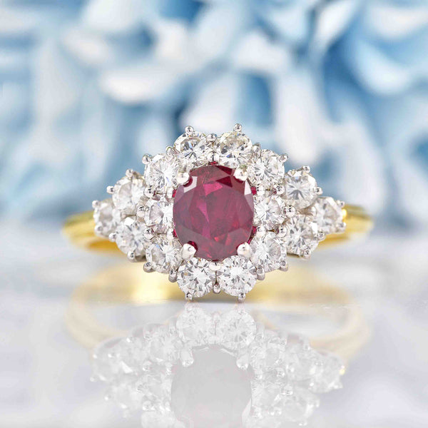 Ellibelle Jewellery Vintage Ruby & Diamond 18ct Gold Cluster Ring