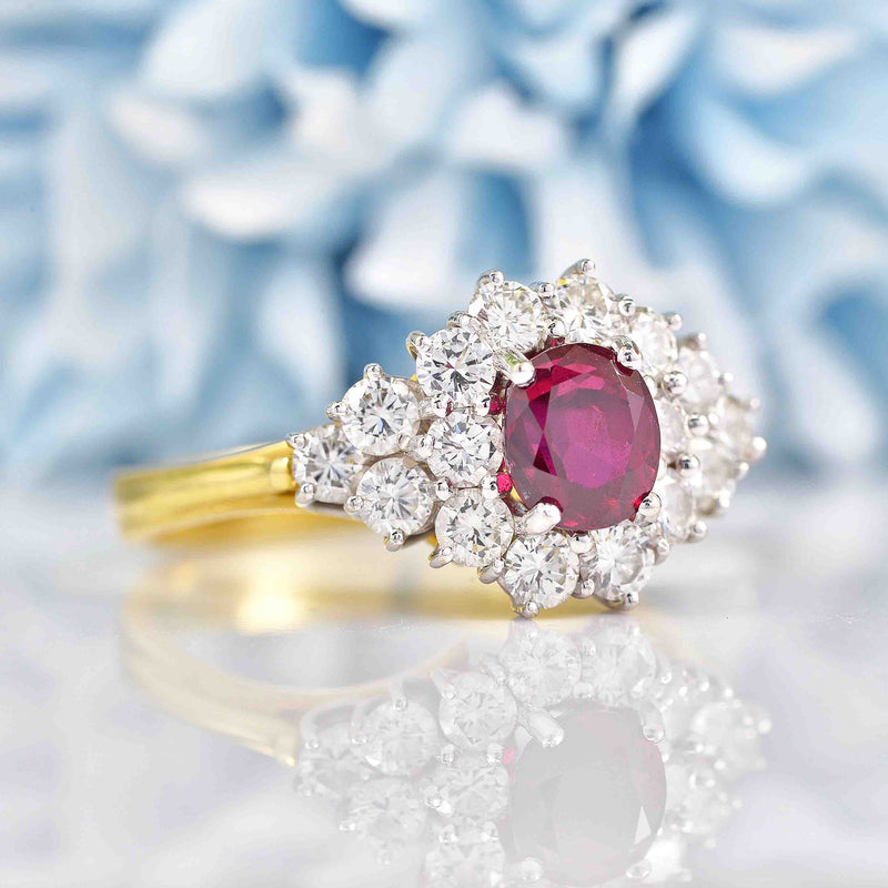 Ellibelle Jewellery Vintage Ruby & Diamond 18ct Gold Cluster Ring