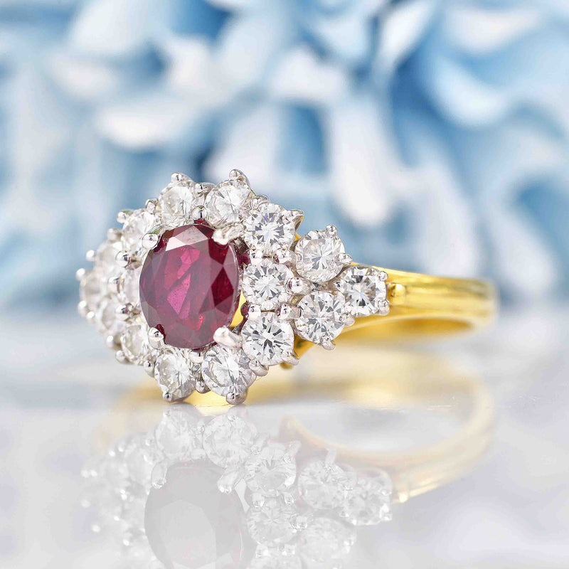 Ellibelle Jewellery Vintage Ruby & Diamond 18ct Gold Cluster Ring