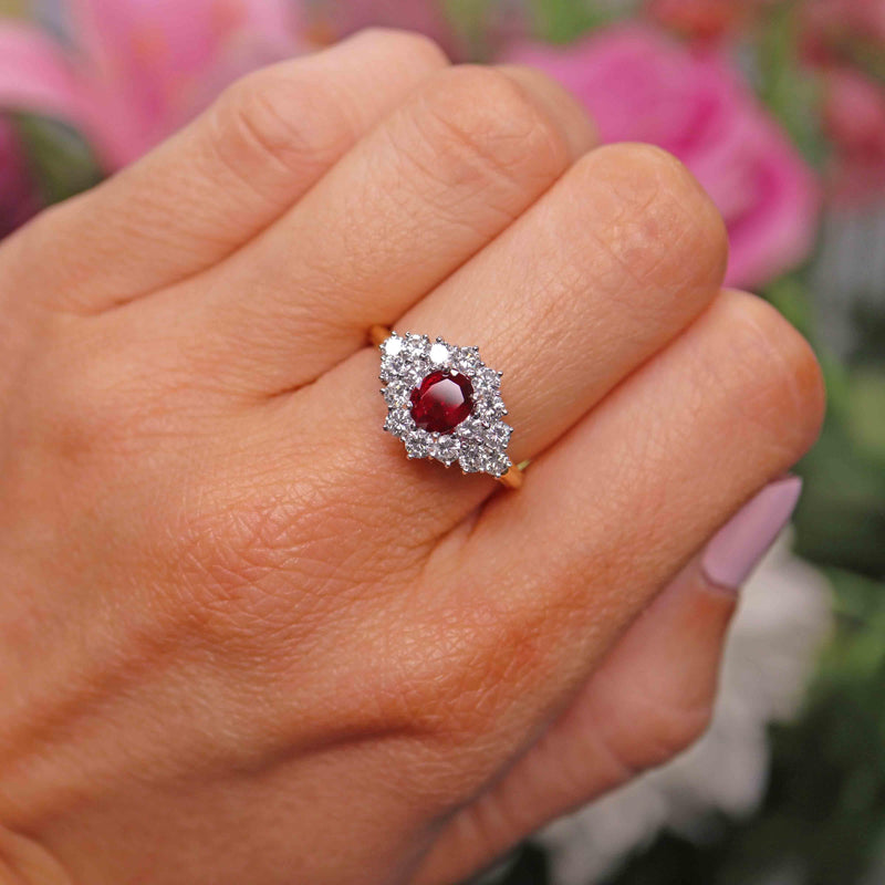 Ellibelle Jewellery Vintage Ruby & Diamond 18ct Gold Cluster Ring