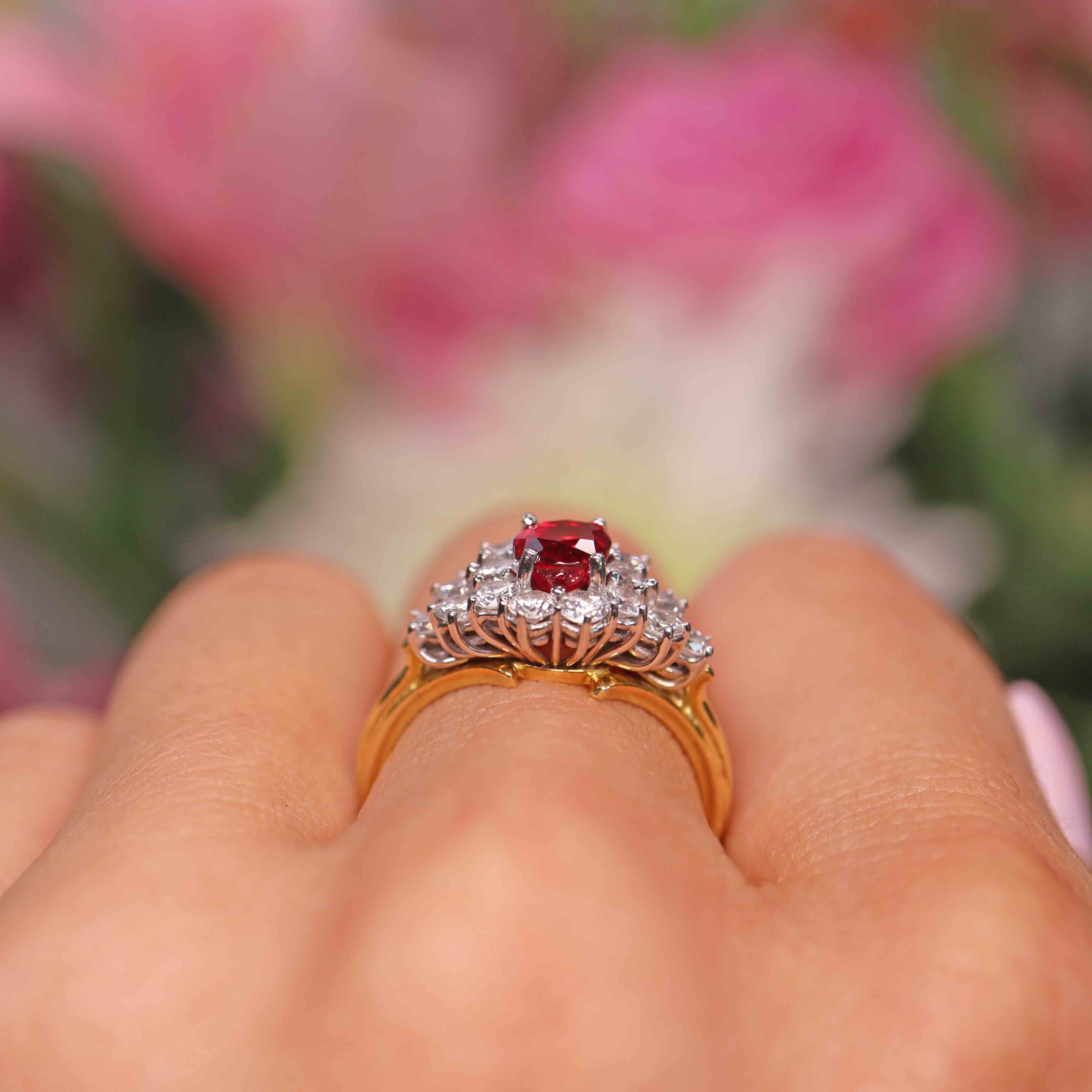 Ellibelle Jewellery Vintage Ruby & Diamond 18ct Gold Cluster Ring