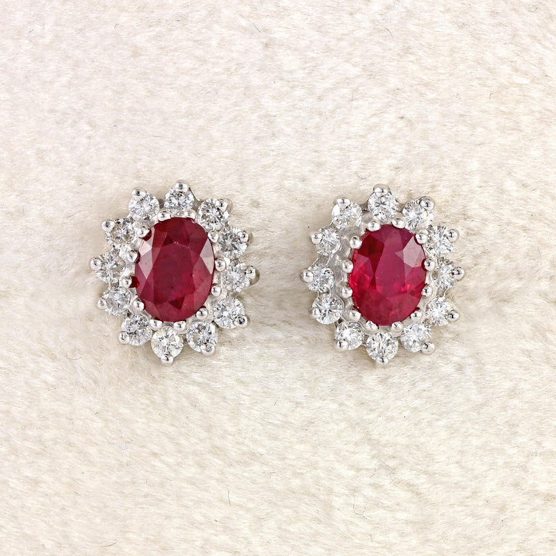 Ellibelle Jewellery Vintage Ruby & Diamond 18ct Gold Cluster Stud Earrings