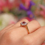 Ellibelle Jewellery Vintage Ruby & Diamond 18ct Gold Daisy Cluster Ring