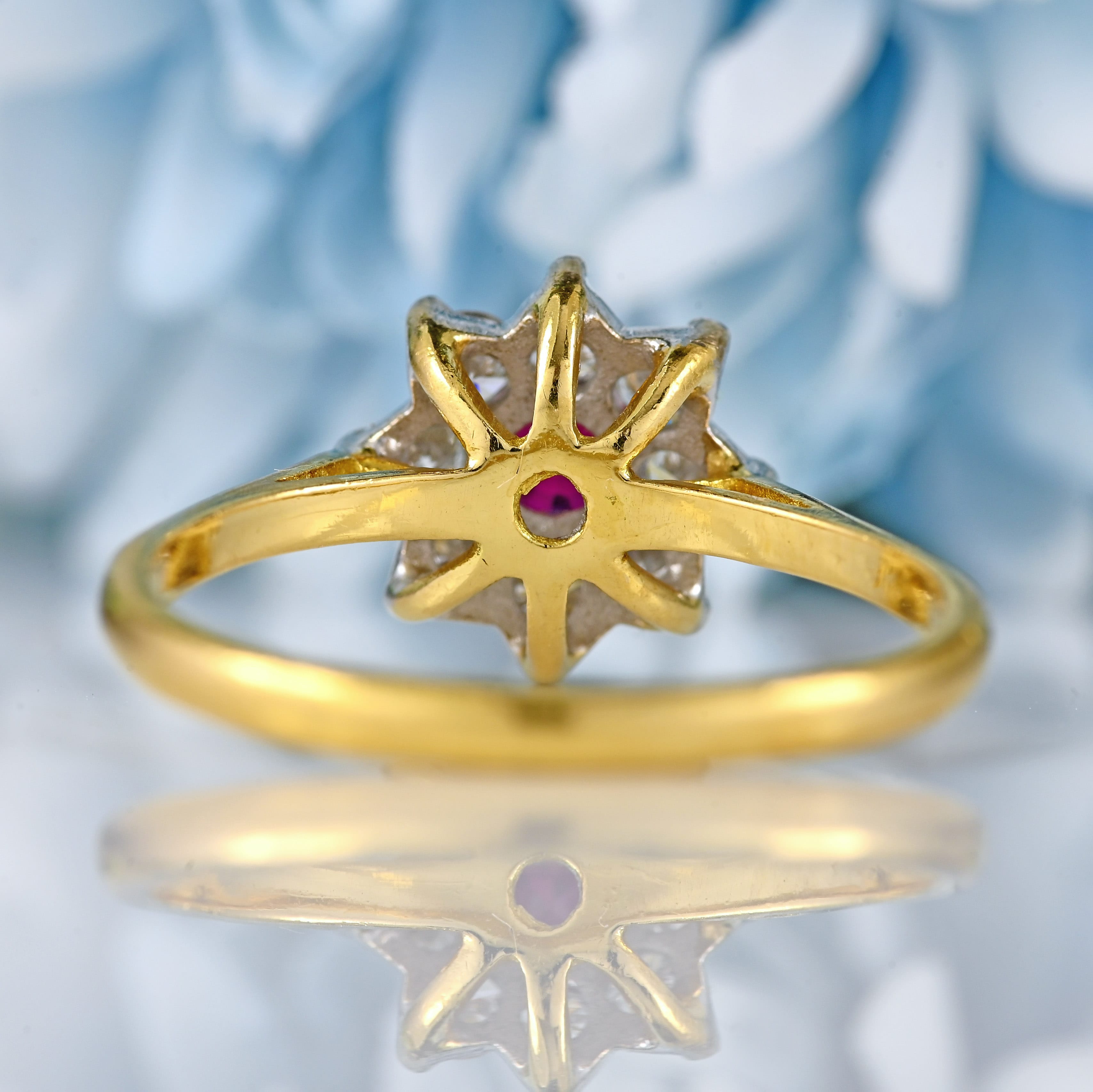 Ellibelle Jewellery Vintage Ruby & Diamond 18ct Gold Daisy Cluster Ring