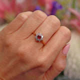 Ellibelle Jewellery Vintage Ruby & Diamond 18ct Gold Daisy Cluster Ring