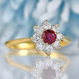 Ellibelle Jewellery Vintage Ruby & Diamond 18ct Gold Daisy Cluster Ring