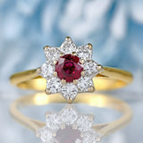 Ellibelle Jewellery Vintage Ruby & Diamond 18ct Gold Daisy Cluster Ring