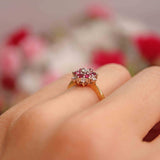 Ellibelle Jewellery Vintage Ruby & Diamond 18ct Gold Daisy Cluster Ring